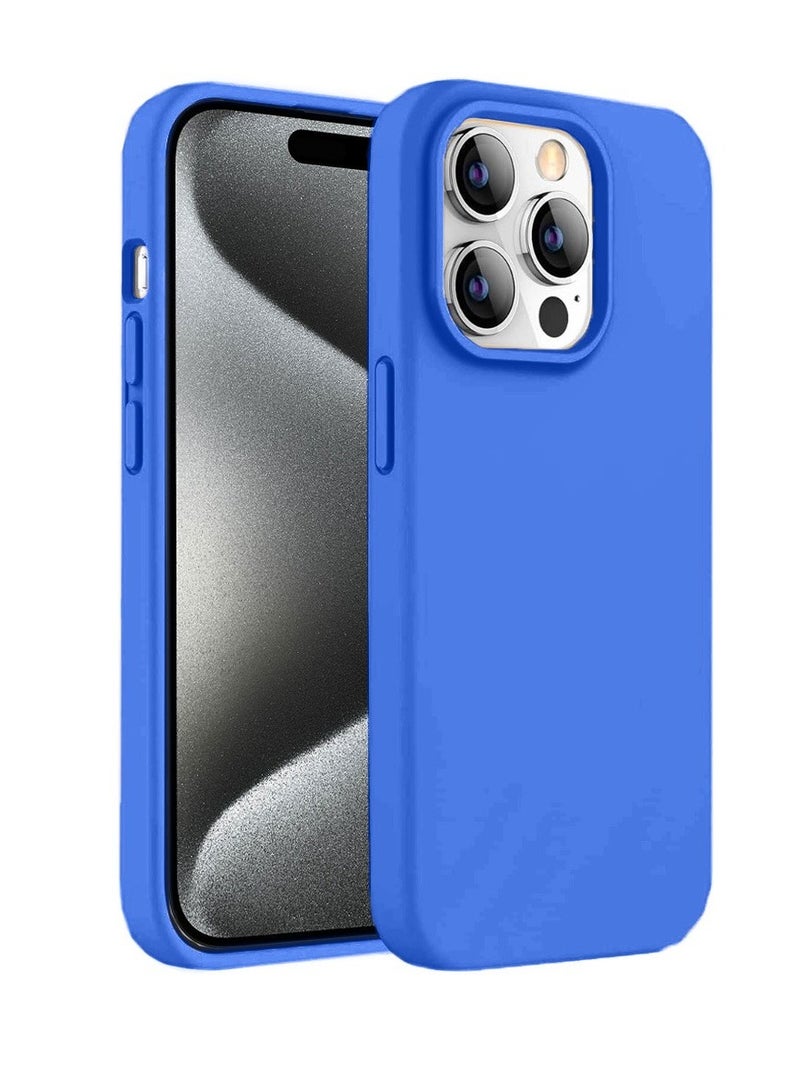 Techie Soft Smooth Silicone Back Cover Case with Built-in Magnetic, inner side Microfiber Lining for Apple iPhone 15 Pro  – Blue - Image 1