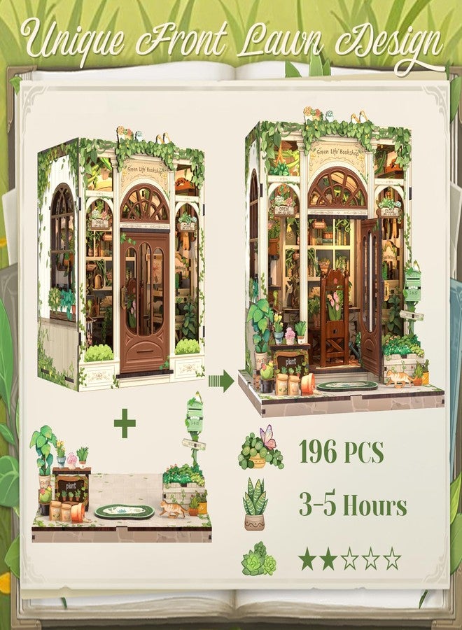 CuteBee مجموعة كيوتبي كتاب نوك - مجموعة منزل مصغر افعلها بنفسك للبالغين والمراهقين، ديكور رفوف الكتب منزل صغير، لغز خشبي ثلاثي الأبعاد، هدايا للعائلة والأصدقاء (مكتبة الحياة الخضراء) - Image 4