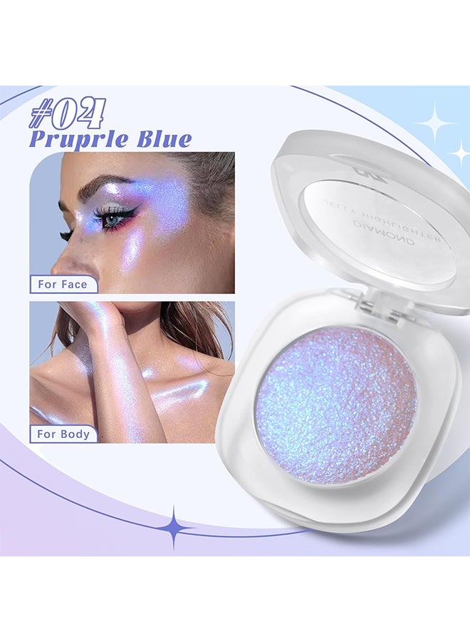 Cvz Diamond Jelly Highlighter, Duochrome Purple Blue Eyeshadow&Highlighter Palette, Color Shift Glitter Iridescent Cream Highlighter, Smooth Long Lasting Sparkling Eyeshadow Mermaid Facial Illuminator Makeup #04 - Image 2