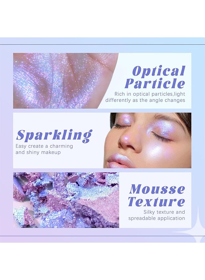 Cvz Diamond Jelly Highlighter, Duochrome Purple Blue Eyeshadow&Highlighter Palette, Color Shift Glitter Iridescent Cream Highlighter, Smooth Long Lasting Sparkling Eyeshadow Mermaid Facial Illuminator Makeup #04 - Image 4