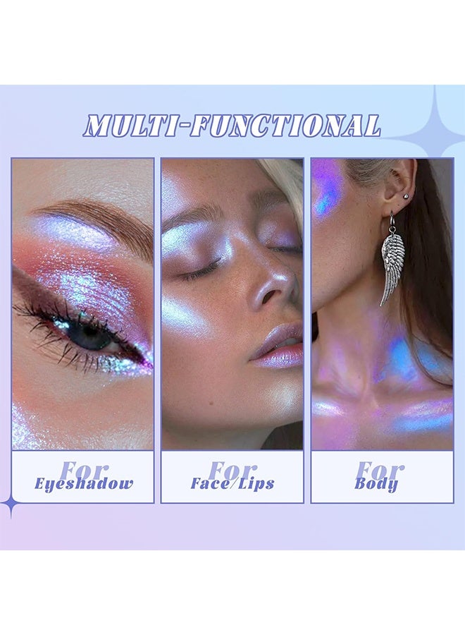 Cvz Diamond Jelly Highlighter, Duochrome Purple Blue Eyeshadow&Highlighter Palette, Color Shift Glitter Iridescent Cream Highlighter, Smooth Long Lasting Sparkling Eyeshadow Mermaid Facial Illuminator Makeup #04 - Image 5