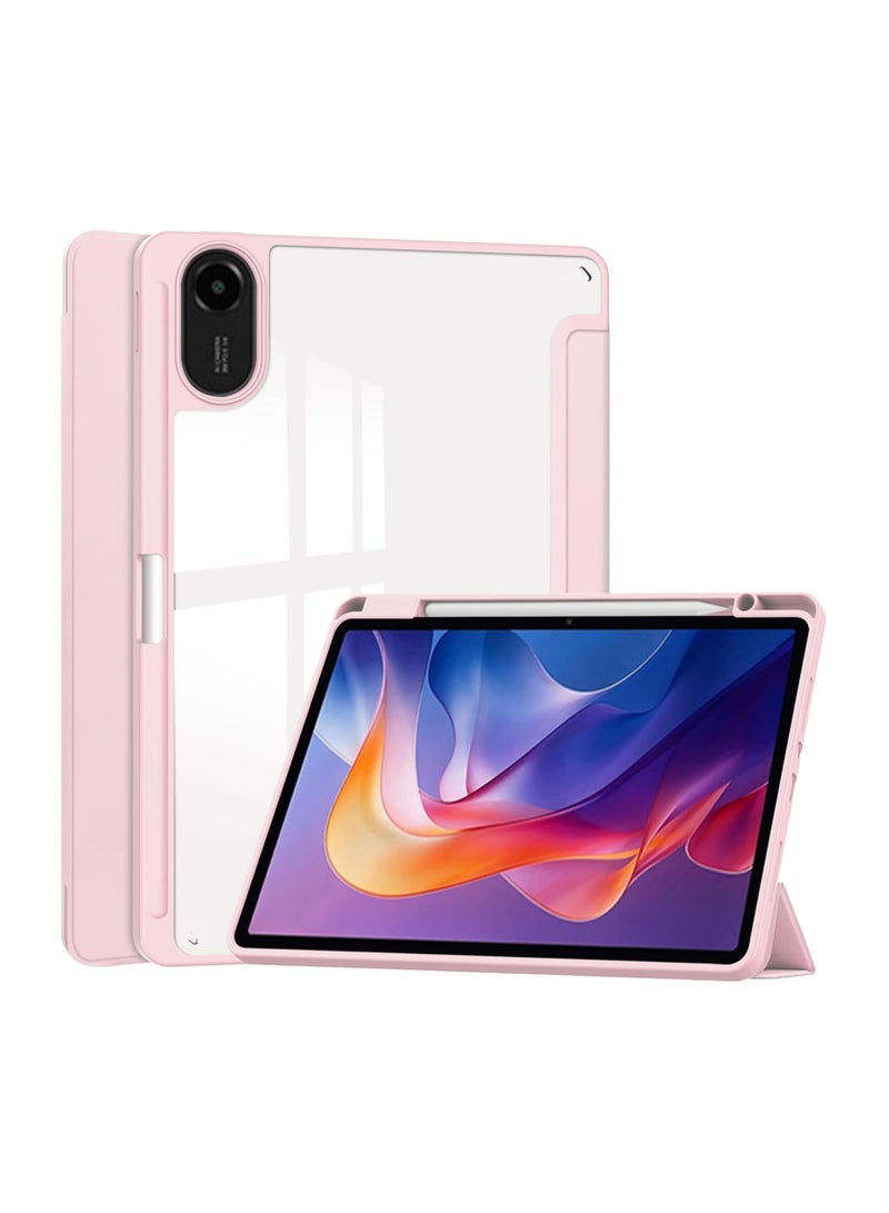 Translucent Case Compatible with Xiaomi Redmi Pad 2 11 Inch 2025 with Transparent Back Cover and Folding Stand Cover with Pen Holder, Automatic Sleep/wake-up (Pink) - Image 1
