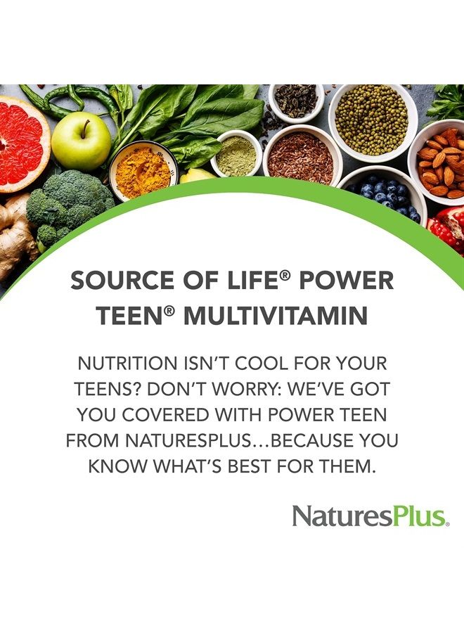 ناتشرز بلس مصدر الحياة باور تين - 180 قرص نباتي - متعدد الفيتامينات للمراهقين مع المعادن والأطعمة الكاملة للتركيز الذهني، معزز للطاقة - خالي من الجلوتين - 90 حصة