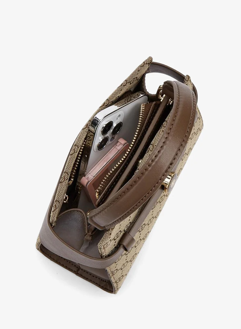 Celeste BROWN Monogram Print Tote Bag With Detachable Strap for Women | Best Price UAE