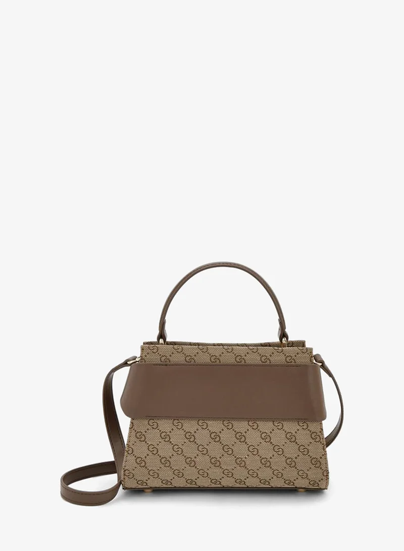 Celeste BROWN Monogram Print Tote Bag With Detachable Strap for Women | Best Price UAE