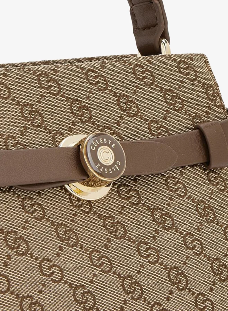 Celeste BROWN Monogram Print Tote Bag With Detachable Strap for Women | Best Price UAE
