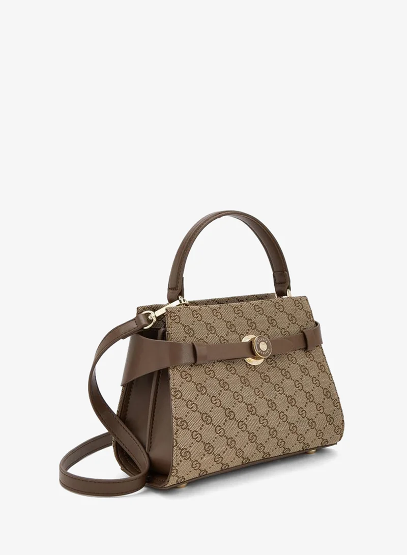 Celeste BROWN Monogram Print Tote Bag With Detachable Strap for Women | Best Price UAE
