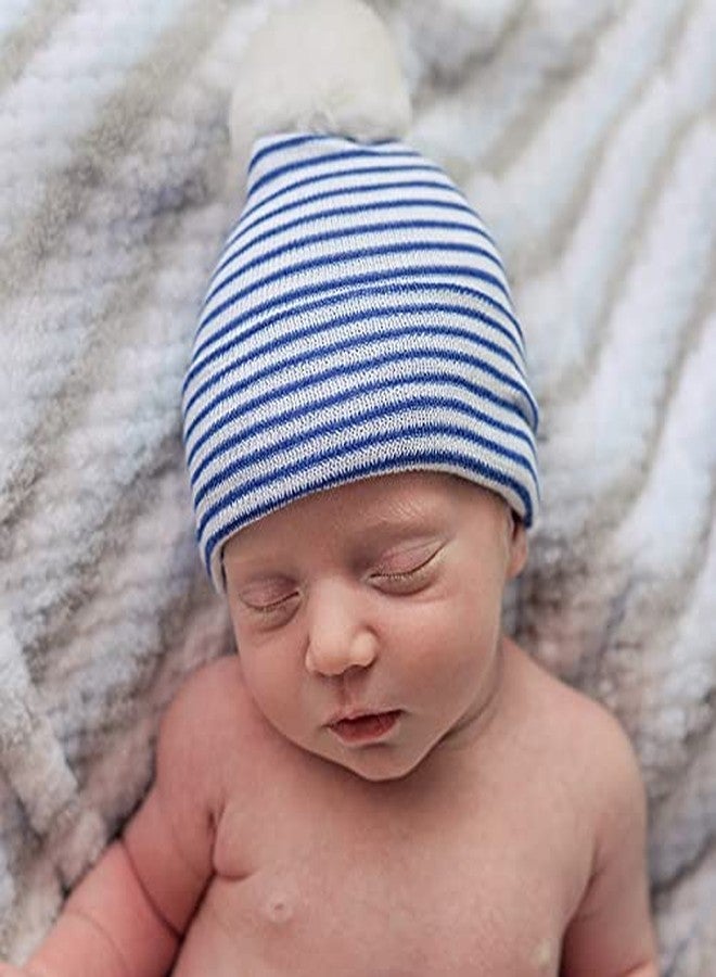 Nurses Choice Newborn Knit Hat Set - Soft Cotton Baby Beanie Caps with Pom Pom - Hospital Trusted Infant Essentials for Boys & Girls 0-3 Months (Blue, 3‑Piece Set) - Image 2