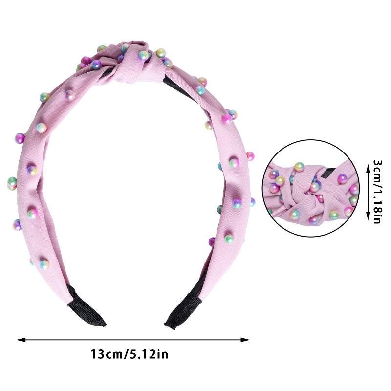 Sucrain 3 Pcs Pearl Knotted Headbands for Women Girls Colorful Jeweled Embellished Gem Faux Pearl Cross Knot Twisted Hairband Turban Headband Hair Accessories(Pink,Blue,Purple) - Image 2