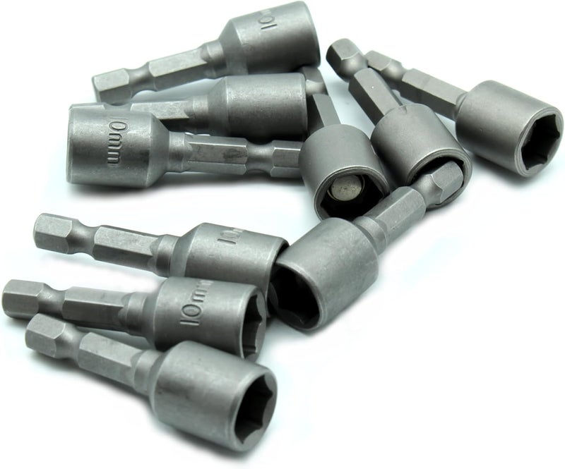 TEMO 10 pc Impact Ready Nut Driver 10 mm (25/64Inch) Magnetic Nutsetter Set 1/4 Inch Shank - Image 1