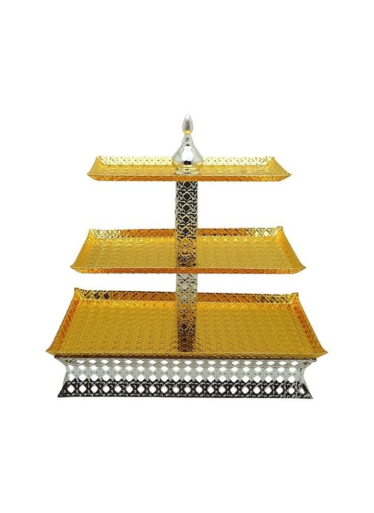 BASURRAH 3 tier gold metal large rectangular dessert plate 