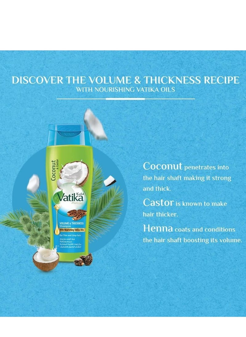 Naturals Volume & Thickness Shampoo 200 ml Enriched with Coconut & Castor Extracts For Thin & Limp Hair With Nourishing Vatika Oils