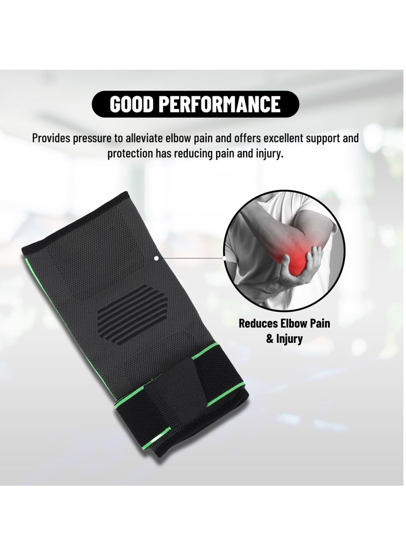 JINGBA SUPPORT دعامة كوع بكم ضغط مع حزام فيلكرو قابل للتعديل (مفرد) | أسود | المادة: نيوبرين | تخفيف العضلات | مثالية لصالة الألعاب الرياضية، التمارين، التنس، الريشة الطائرة والجري للرجال والنساء - Image 3