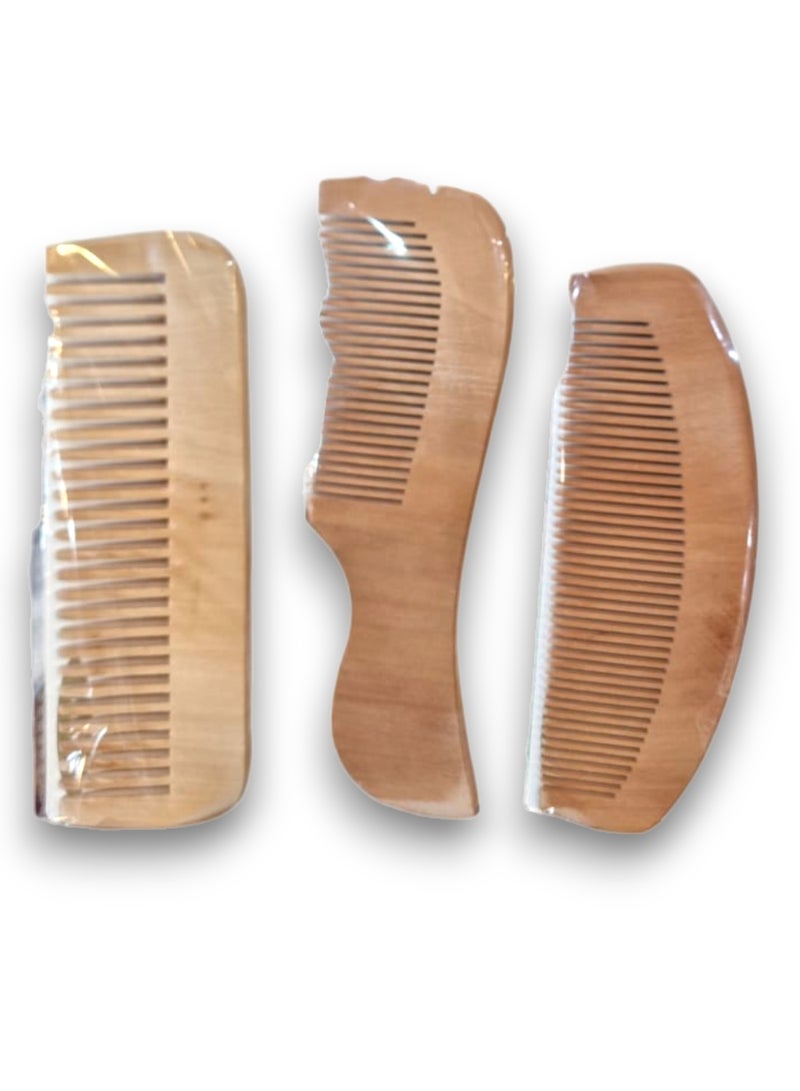Wooden Hair Comb Set Of 3 Different Designs Anti Static