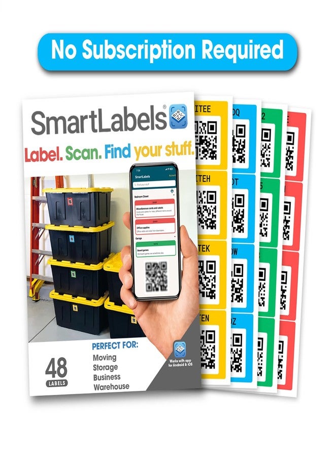 Smart Labels QR Code Stickers Pack of 48 (Original) Made in USA - QR Code Labels for Storage & Inventory Tracking, Storage Unit Organization, App Stickers for Inventory Organization & Moving Supplies - Image 1
