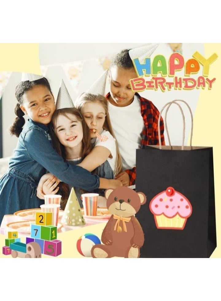 TecV 24 Bags Black Paper bags with handles | 21 x 15 x 8 cm Small Kraft Gift bags for Birthday Party Favors, Weddings, Restaurant takeouts, Christmas - Image 4