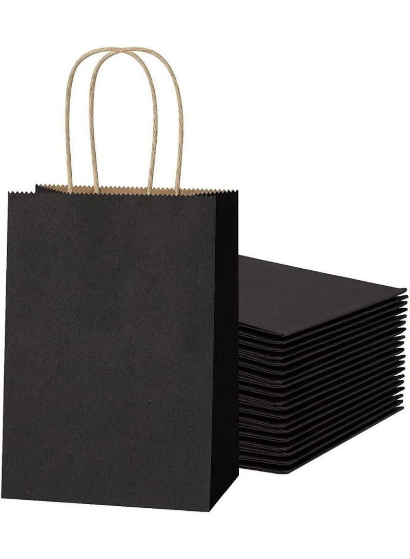TecV 24 Bags Black Paper bags with handles | 21 x 15 x 8 cm Small Kraft Gift bags for Birthday Party Favors, Weddings, Restaurant takeouts, Christmas - Image 1