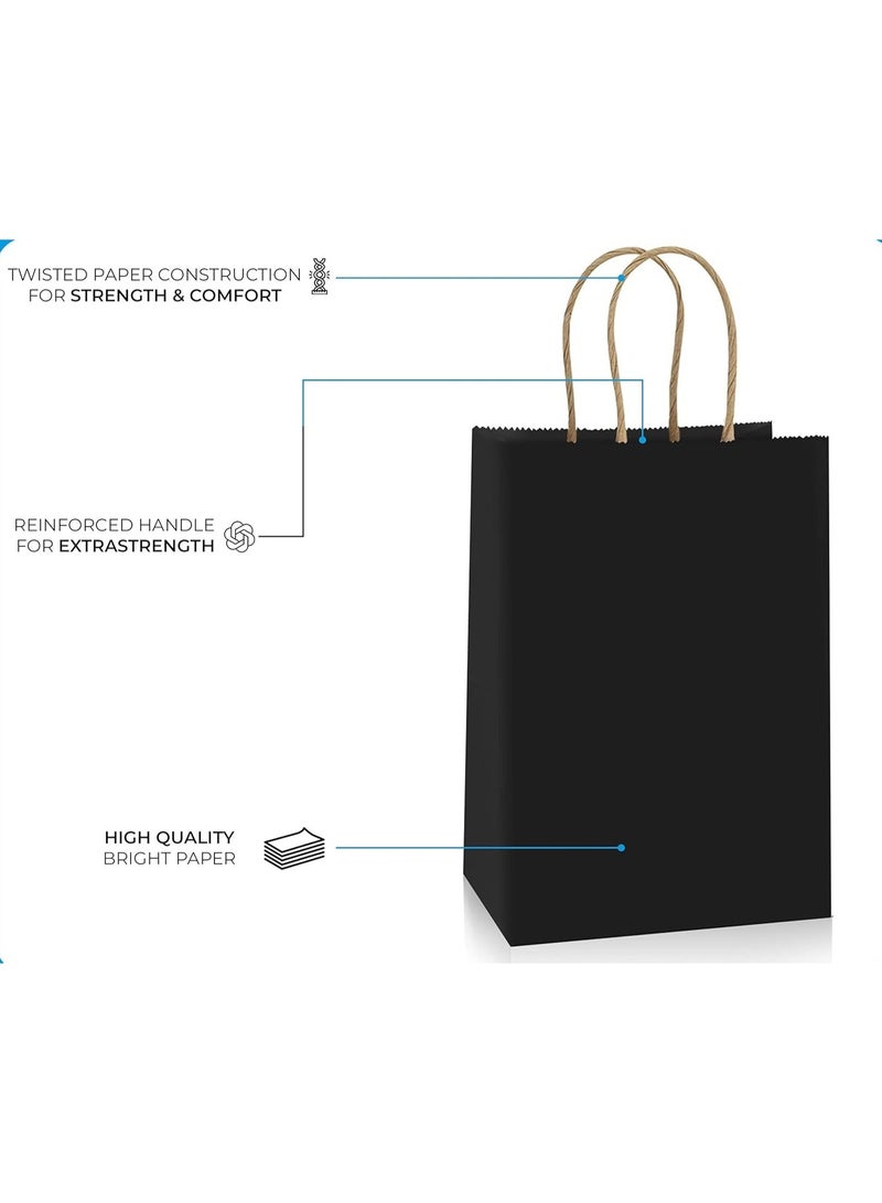 TecV 24 Bags Black Paper bags with handles | 21 x 15 x 8 cm Small Kraft Gift bags for Birthday Party Favors, Weddings, Restaurant takeouts, Christmas - Image 2