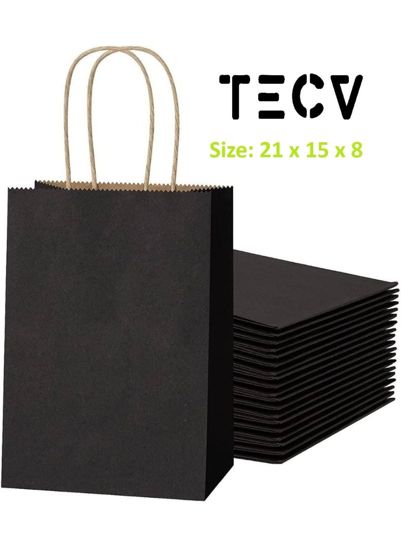 TecV 24 Bags Black Paper bags with handles | 21 x 15 x 8 cm Small Kraft Gift bags for Birthday Party Favors, Weddings, Restaurant takeouts, Christmas - Image 1