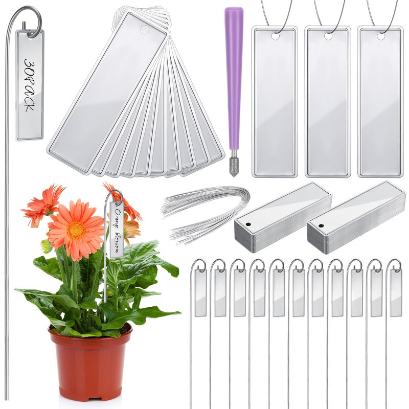 Yaocom 50 Pcs Aluminum Plant Tags Metal Plant Labels with 50 Metal Wires 30 Rod 1 Lettering Pens Tree Markers Double Sided Waterproof Tree Tags for Outdoor Indoor Gardening Labeling - Image 1
