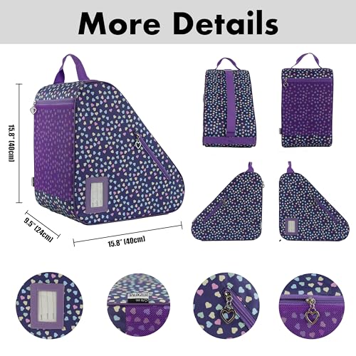 BAUXZOR Skate Bags for Roller Skates, Ice Skates, Quad Skates, Inline Skates, Figure Skates, Skate Accessories for Kids and Adults (Heart Lilac 11) - Image 3