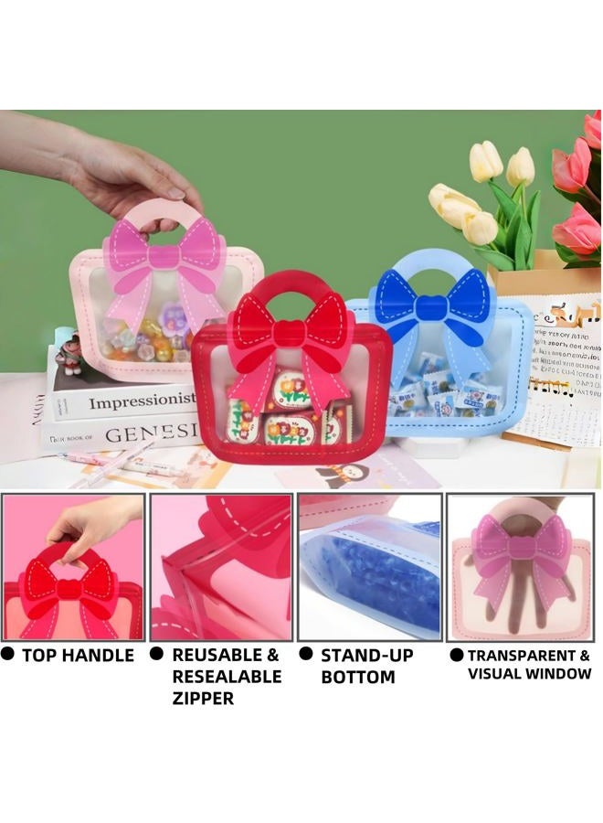 MITOB 30 Pack 3 Colors Strong Plastic Goodies Bags Clear Resealable Stand Up Bottom Goody Bag with Handle Cute Treat Closure Candy Snack Bulk Food Storage Baggies for Party Favor (Usable 9.84x5.9 inch) - Image 2