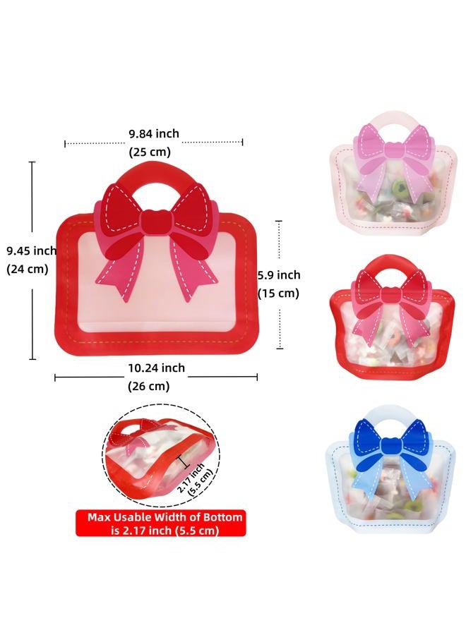MITOB 30 Pack 3 Colors Strong Plastic Goodies Bags Clear Resealable Stand Up Bottom Goody Bag with Handle Cute Treat Closure Candy Snack Bulk Food Storage Baggies for Party Favor (Usable 9.84x5.9 inch) - Image 3