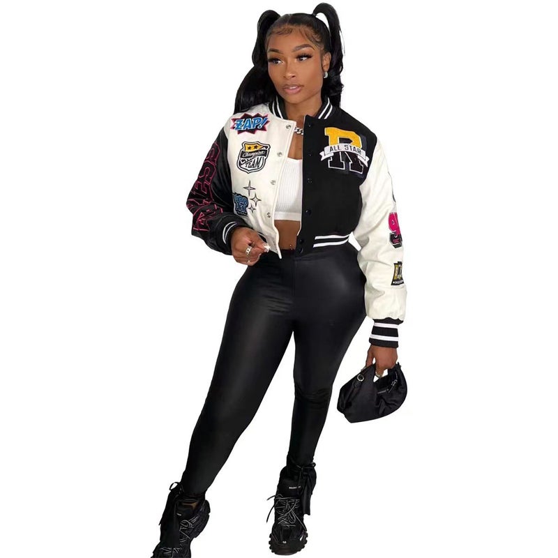 WB9121 Womens Spring Autumn Baseball Jacket Black 