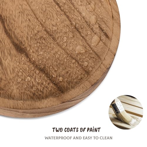 zoocatia Round Decorative Tray Wood Bathroom Counter Organizer Farmhouse Kitchen Decor Wooden Riser for Soap Dish, Perfume, Candle, Sponge, 9" - Brown - Image 4