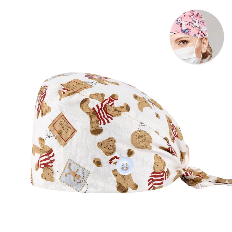 Surgical Cap Frosted Cap Women'S Pure Cotton Surgical Tie-Up Printed Nurst'S Cap New Buckle Men'S Dental And Dental Work Cap - Image 1