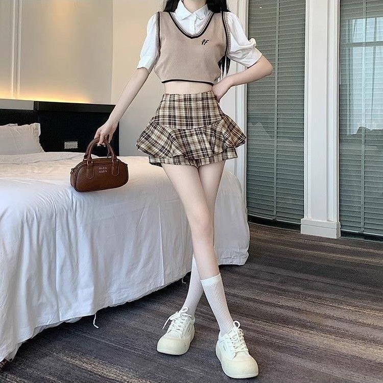 Plaid Skirt, Culottes, Short Skirt, A-Line Skirt, High Waist, Slimming Look, Fresh Summer Pure Desire Short Tutu Skirt - Image 3
