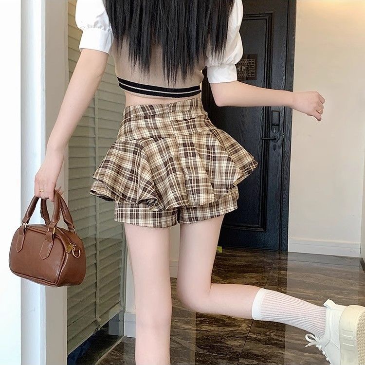 Plaid Skirt, Culottes, Short Skirt, A-Line Skirt, High Waist, Slimming Look, Fresh Summer Pure Desire Short Tutu Skirt - Image 1