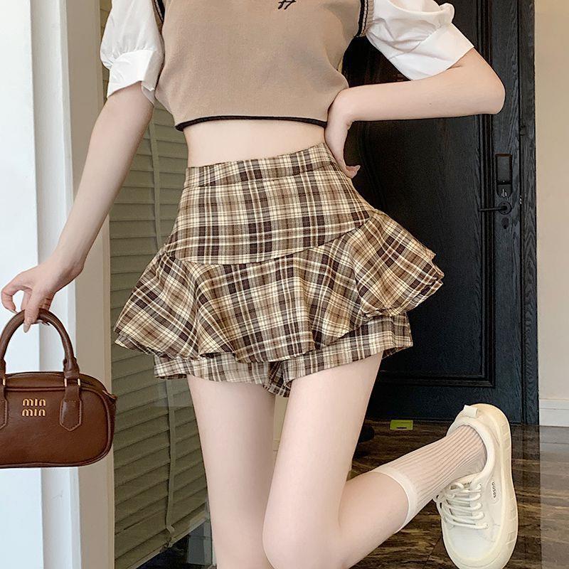 Plaid Skirt, Culottes, Short Skirt, A-Line Skirt, High Waist, Slimming Look, Fresh Summer Pure Desire Short Tutu Skirt - Image 4