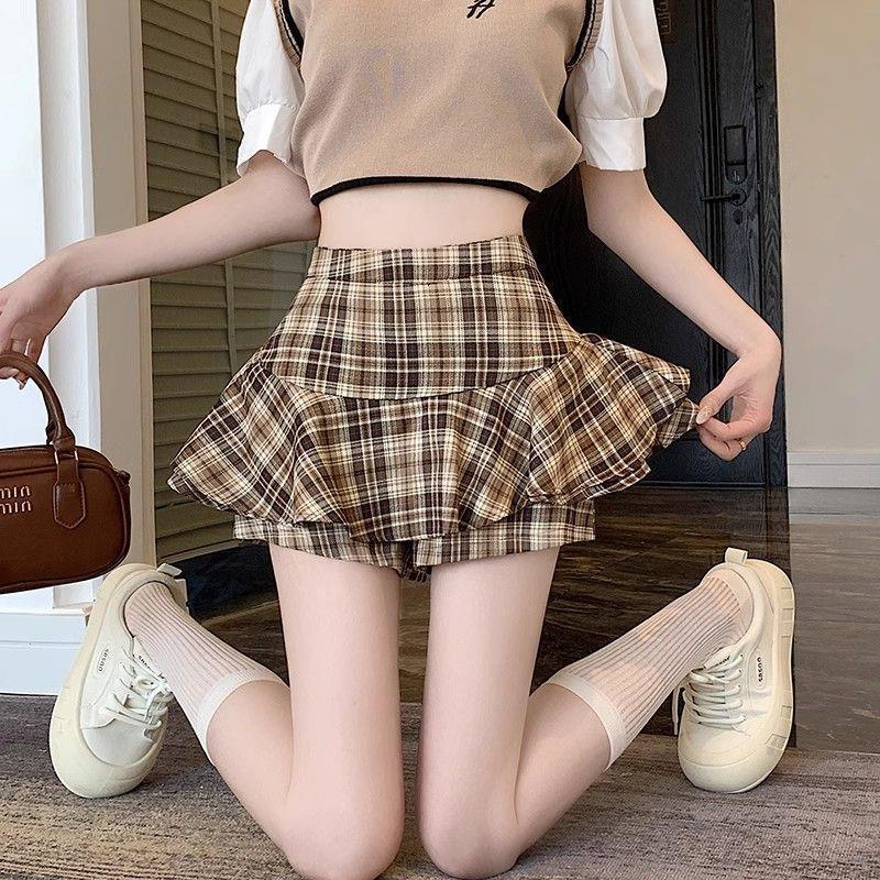 Plaid Skirt, Culottes, Short Skirt, A-Line Skirt, High Waist, Slimming Look, Fresh Summer Pure Desire Short Tutu Skirt - Image 5