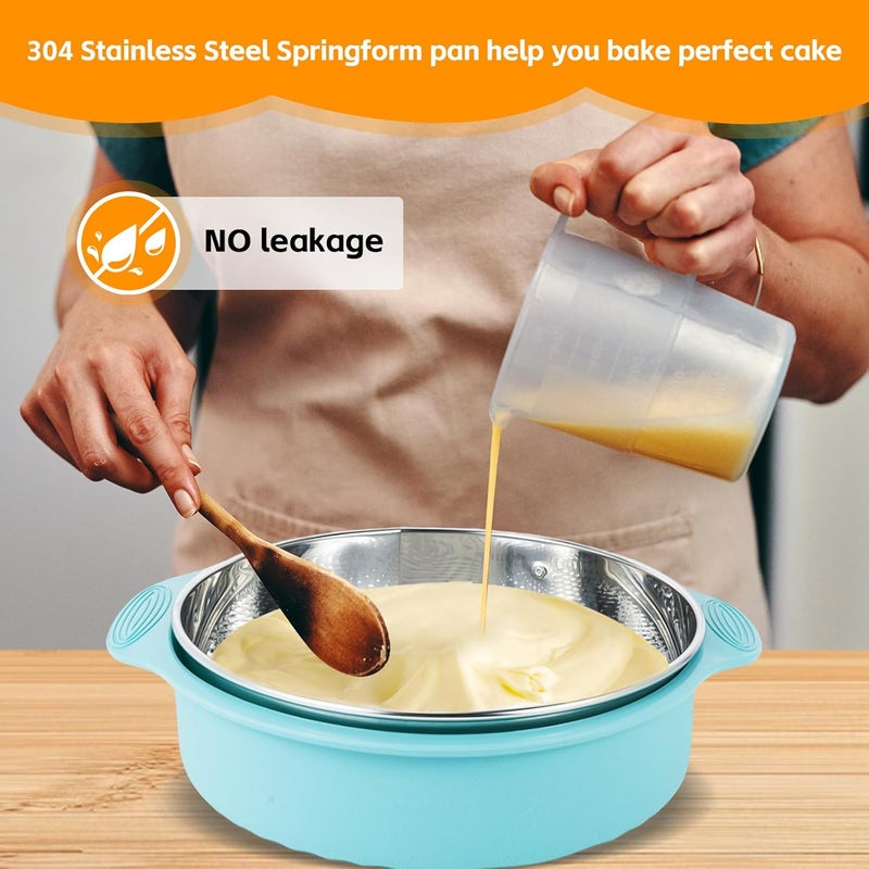 Aufind Springform Cake Pan 9 Inch, 304 Stainless Steel Baking Pan with Removable Bottom, Leakproof Nonstick Design Includes 12 Piping Tips, Silicone Mold and 50 Parchment Papers (9" Cake pan) - Image 2