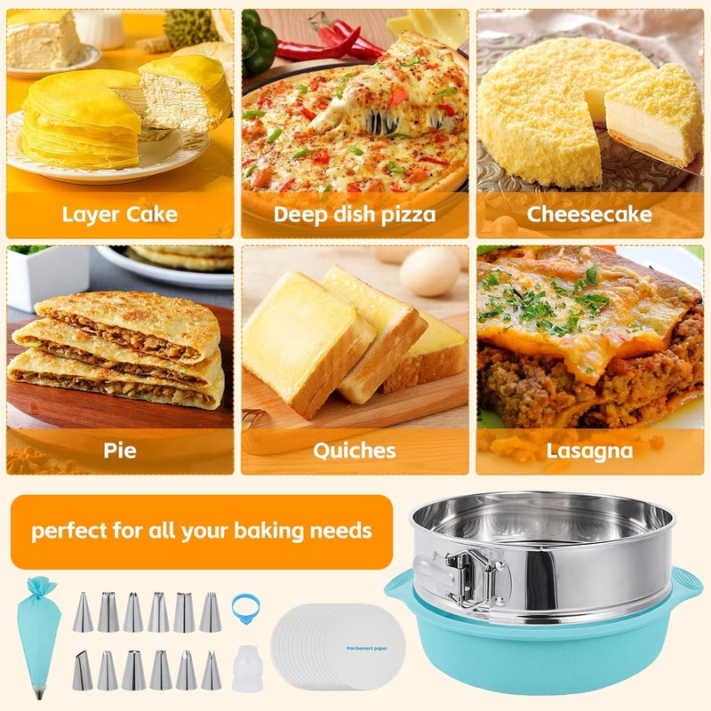 Aufind Springform Cake Pan 9 Inch, 304 Stainless Steel Baking Pan with Removable Bottom, Leakproof Nonstick Design Includes 12 Piping Tips, Silicone Mold and 50 Parchment Papers (9" Cake pan) - Image 5