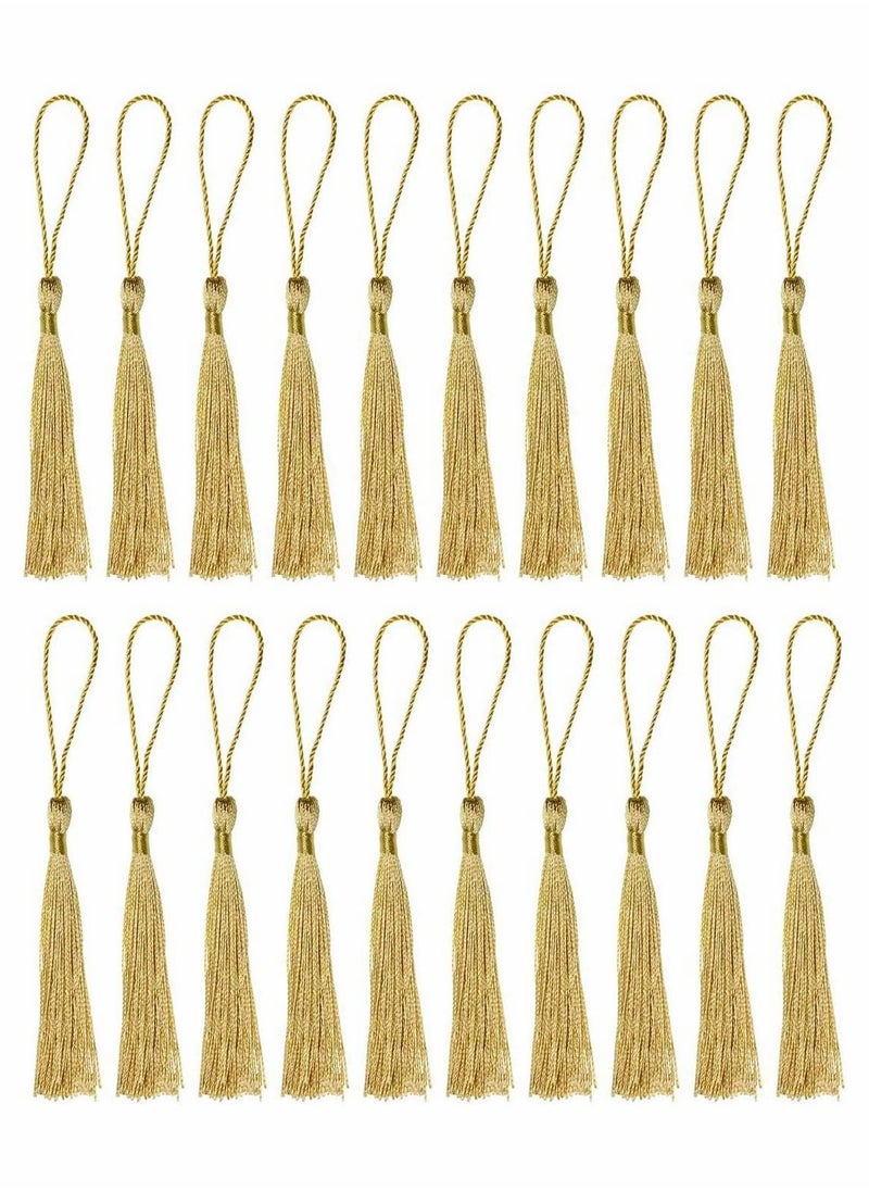 Excefore Tassels Mini Silky Handmade Soft Flossy Bookmark Tassels with Cord Loop for Keychain Earring Jewelry Making, Souvenir, Graduation, Clothing Sewing, Gift Tag DIY Craft, 20PCS (Gold)  - Image 1