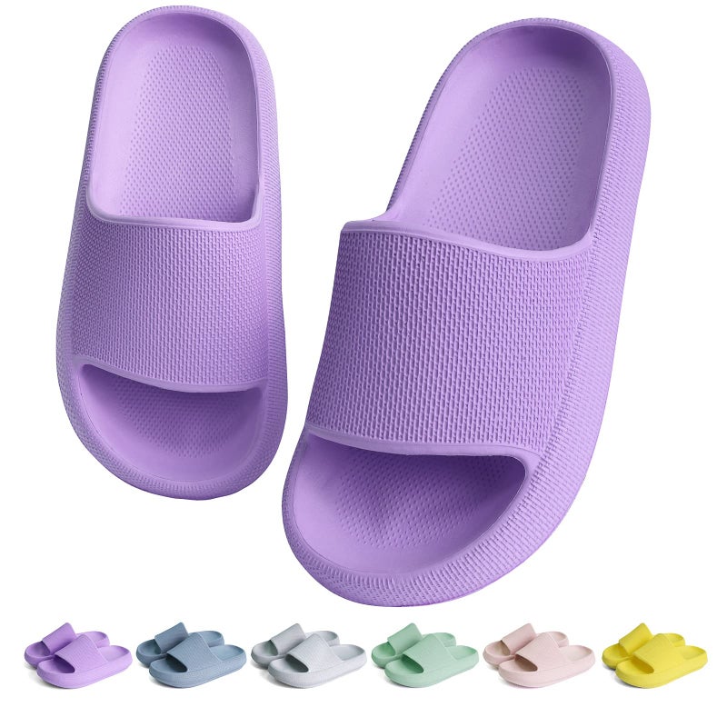 KOUECI Kids Cloud Slides Girls Shower Slippers Slip on Slide Sandals Nonslip Summer Beach Pool ShoesPurple11 Little Kids - Image 2
