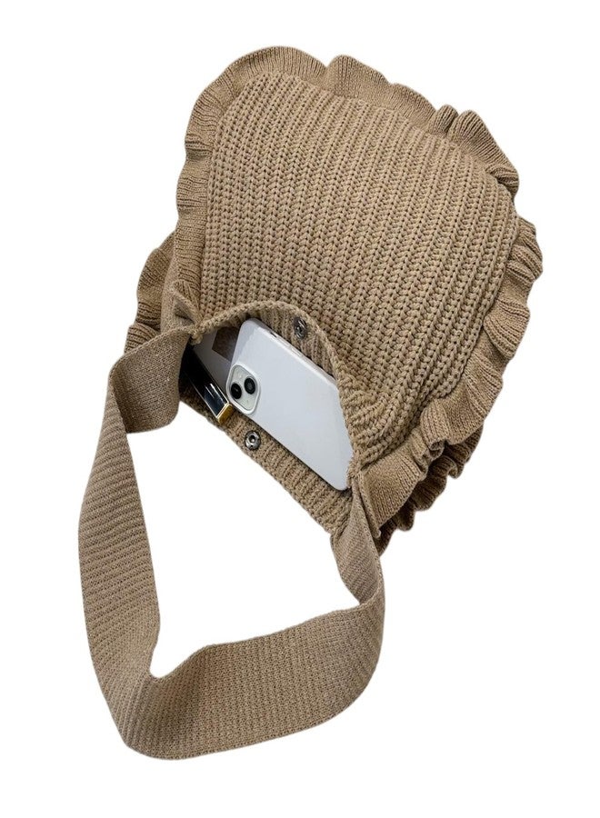ENBEI Women's Crochet Tote Bag Knit Shoulder bag, Beach Bag, Cute Eco-Friendly Handmade Tote for Shopping, Travel, Daily Use (khaki-A) - Image 4