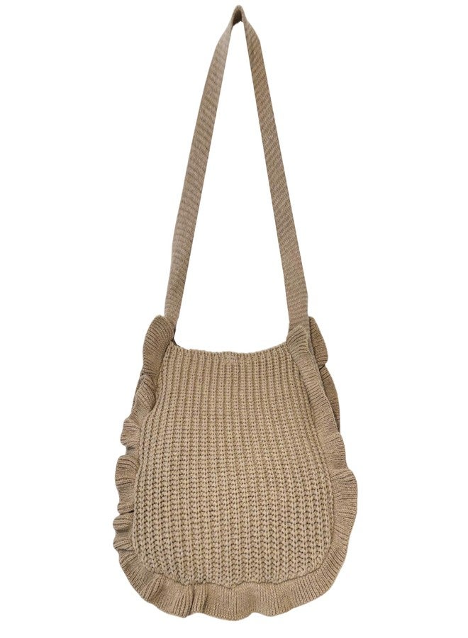 ENBEI Women's Crochet Tote Bag Knit Shoulder bag, Beach Bag, Cute Eco-Friendly Handmade Tote for Shopping, Travel, Daily Use (khaki-A) - Image 1
