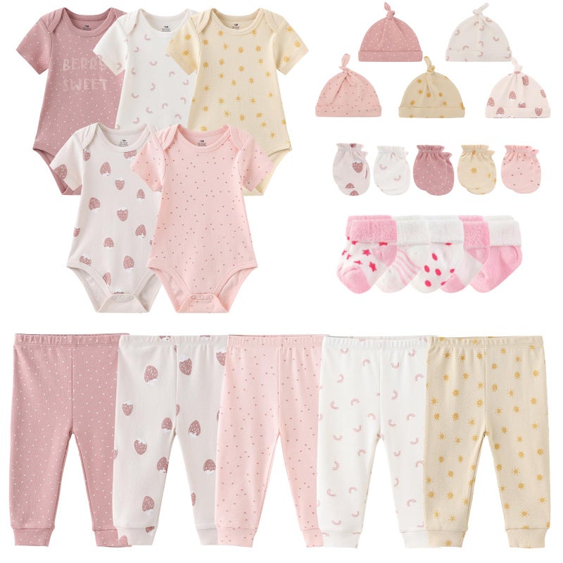 MAMIMAKA Newborn Layette Gift Set Bodysuits Pants for Baby Girl and Boy 24 Piece 100% Cotton Essentials and Accessories - Image 1