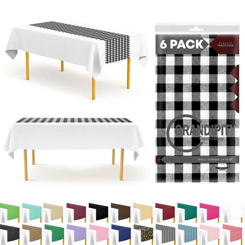 Black Checkered 6 Pack Gingham Premium Disposable Plastic Checkered Racing Flag Table Runner 14 x 108 Inch Table Runner for Dinner Parties  Events by Grandipity