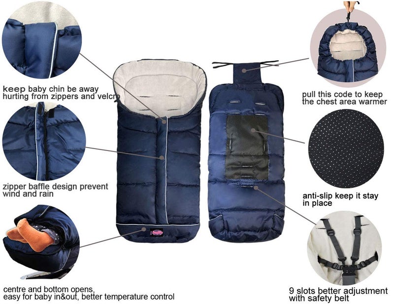 FUNLIFE Anti-Kick Winter Waterproof Extendable Baby Bunting Bag Adaptable for Most Strollers Travel Gear Toddler Universal Stroller Footmuff 6-36Months Baby - Image 3