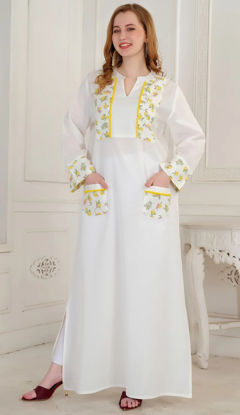 Artemea SOFT PREMIUM LINEN LOOK COTTON FABRIC WITH PRINTED YOKE ANDPOCKETS WITH LACE DETAILS