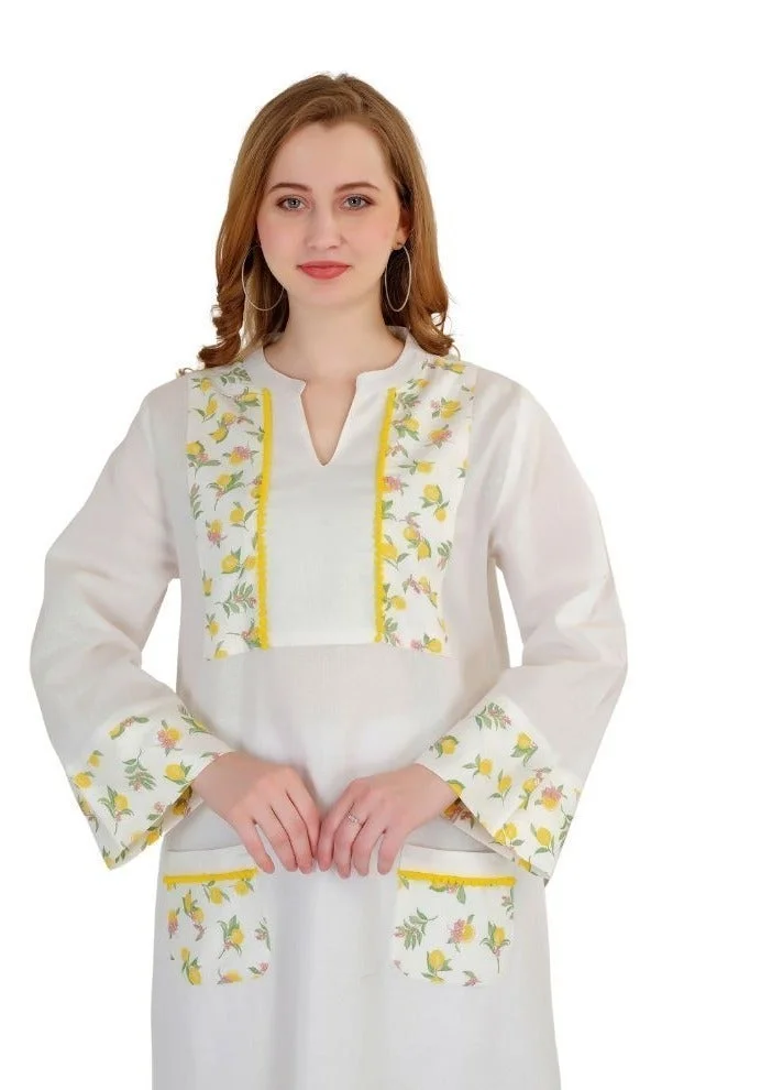 Artemea SOFT PREMIUM LINEN LOOK COTTON FABRIC WITH PRINTED YOKE ANDPOCKETS WITH LACE DETAILS