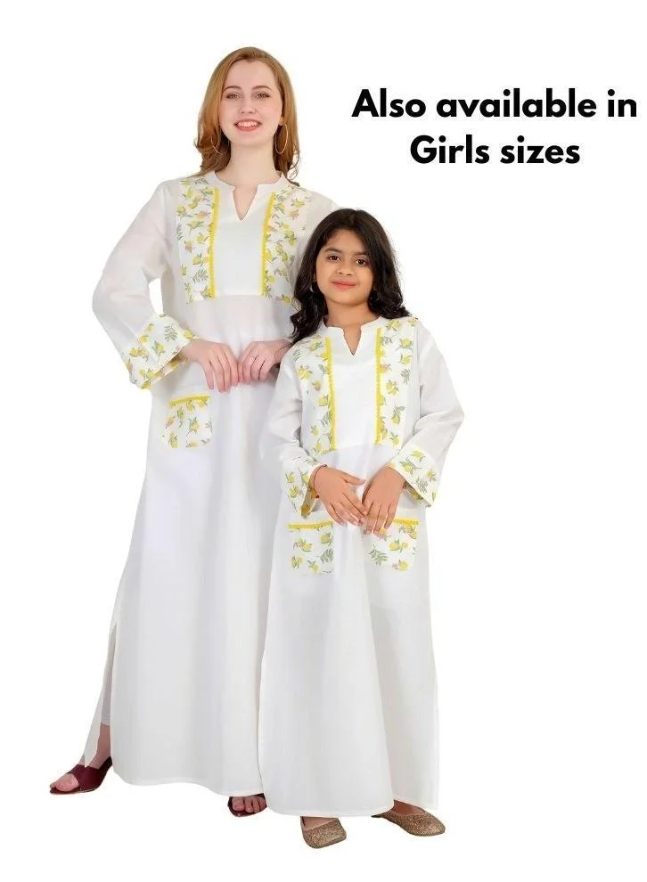 أرتيميا SOFT PREMIUM LINEN FABRIC WITH PRINTED YOKE AND POCKETS WITH LACE DETAILS