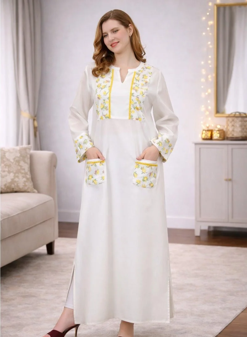 Artemea SOFT PREMIUM LINEN FABRIC WITH PRINTED YOKE AND POCKETS WITH LACE DETAILS