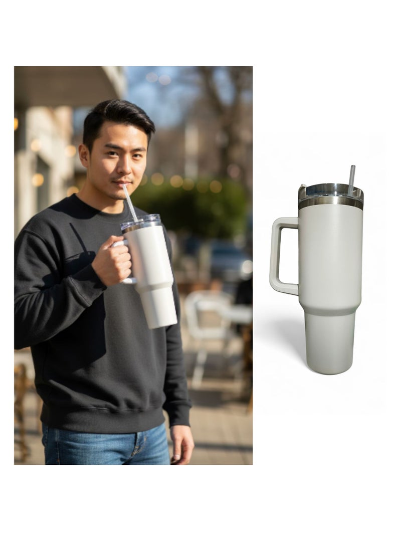 SM Stainless Steel Insulated Tumbler with Lid and Straw for Water, Iced Tea or Coffee, Smoothie and More,1200ml Grey - Image 1