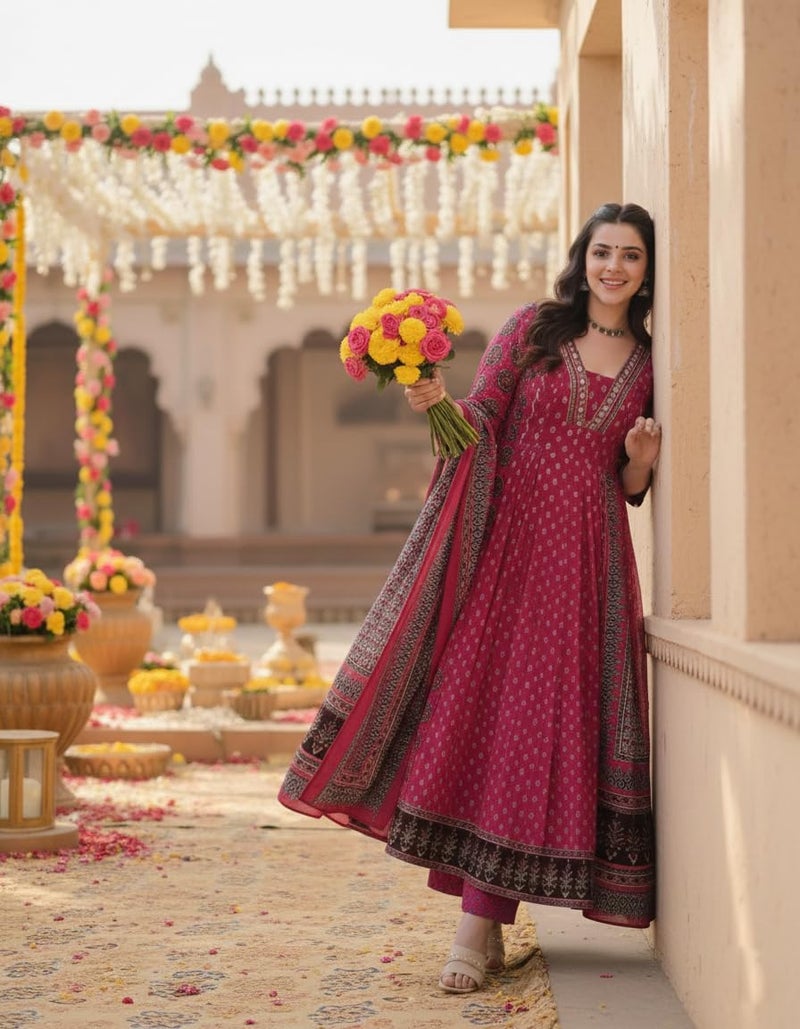 ANNI Designer Women's Rayon Viscose Printed Anarkali Kurta Palazzo with Dupatta (NAKULA Pink-VKS03_XL_Pink_X-Large) - Image 3