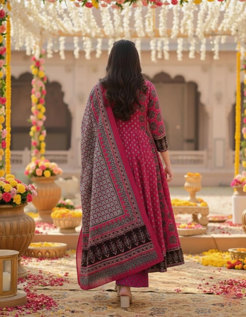 ANNI Designer Women's Rayon Viscose Printed Anarkali Kurta Palazzo with Dupatta (NAKULA Pink-VKS03_XL_Pink_X-Large) - Image 2